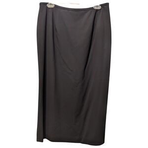 Talbots Black Wool Skirt 14P Petite Midi Career Office Classic Back Slit Preppy
